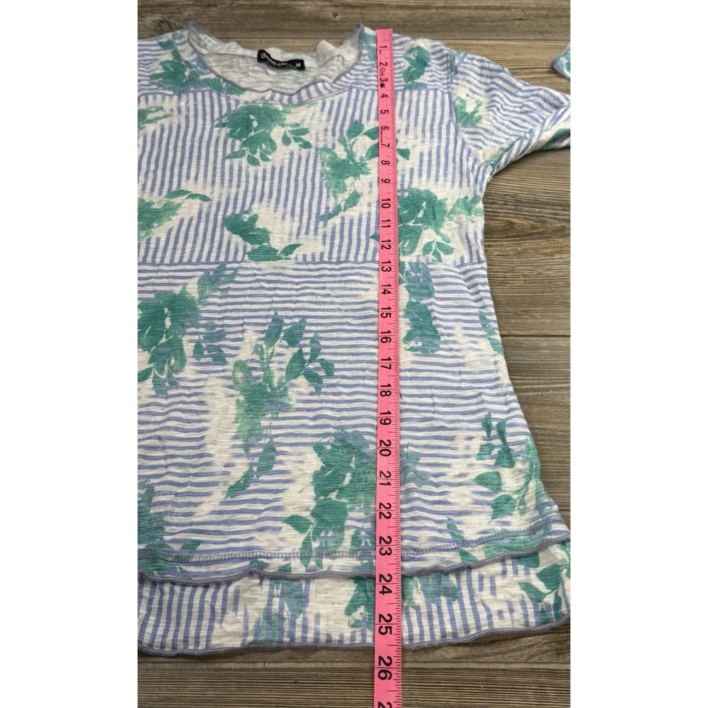David Cline Crushed Tee Women M Floral Stripe Print 3/4 Sleeve Coastal Nautical - Picture 8 of 11